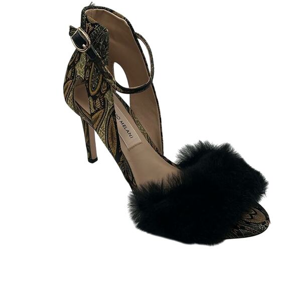 Antonio Melani Kayleigh Ankle Strap Rabbit Fur Dress High Heels Size 6M - Picture 1 of 6